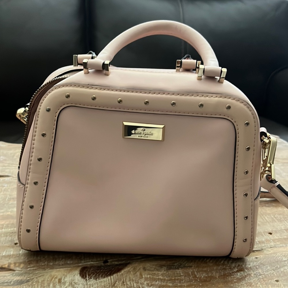 Kate Spade Light Pink Leather Studded Satchel With Removable Crossbody Strap